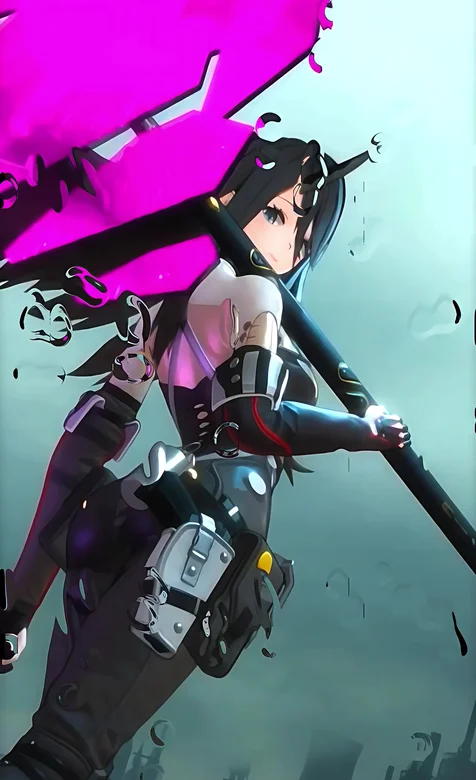 二次元暗黑科幻游戏角色·粉色巨镰战斗 动态手机壁纸