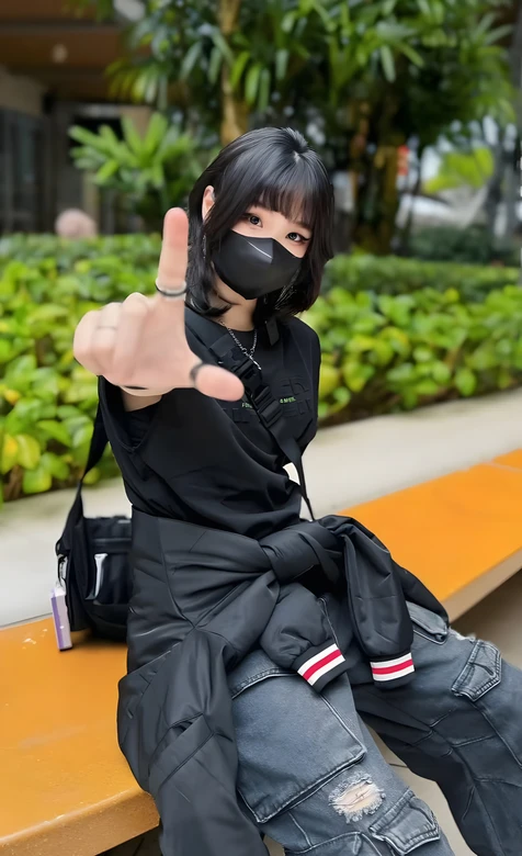 暗黑风穿搭女生·个性手势 高人气潮流手机壁纸