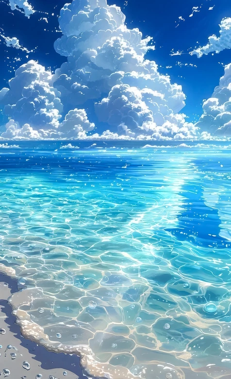 晴空碧海沙滩·唯美二次元·治愈系海边插画壁纸