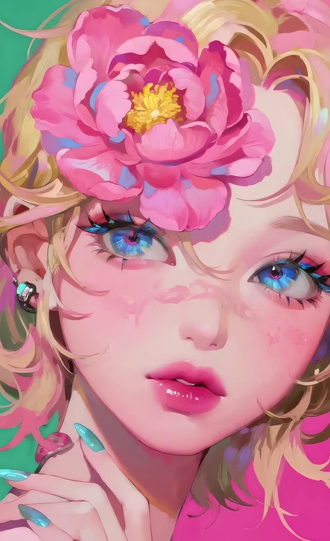 花饰金发蓝眼二次元少女·唯美原创插画手机壁纸