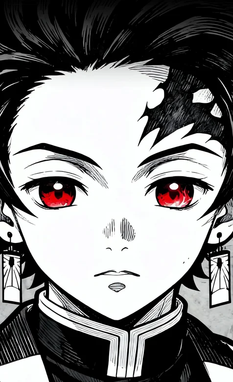 灶门炭治郎·闭目凝神 黑白漫画风 鬼灭之刃动漫动态壁纸