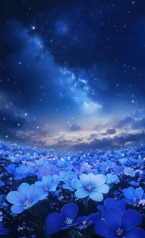 蓝色花海星空·梦幻唯美风 治愈系夜景壁纸