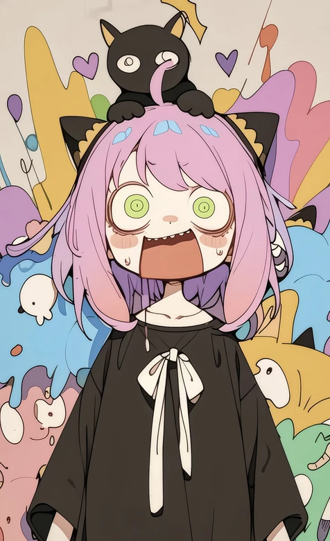 粉发猫耳少女·搞怪神态 二次元卡通萌系手机壁纸（高热度：搞怪卡通壁纸）