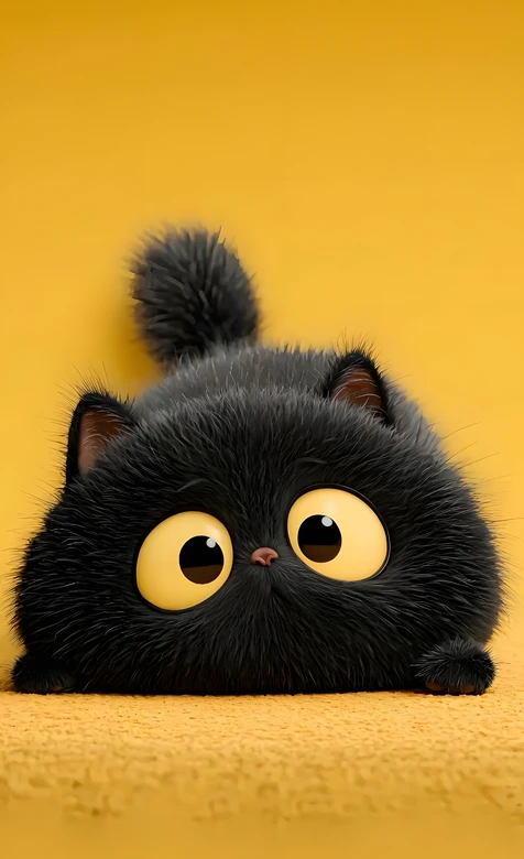 萌系黑毛猫咪·圆眼蓬松 治愈风手机壁纸精选