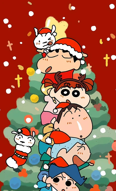 蜡笔小新伙伴圣诞堆叠 日漫《蜡笔小新》童趣节日壁纸