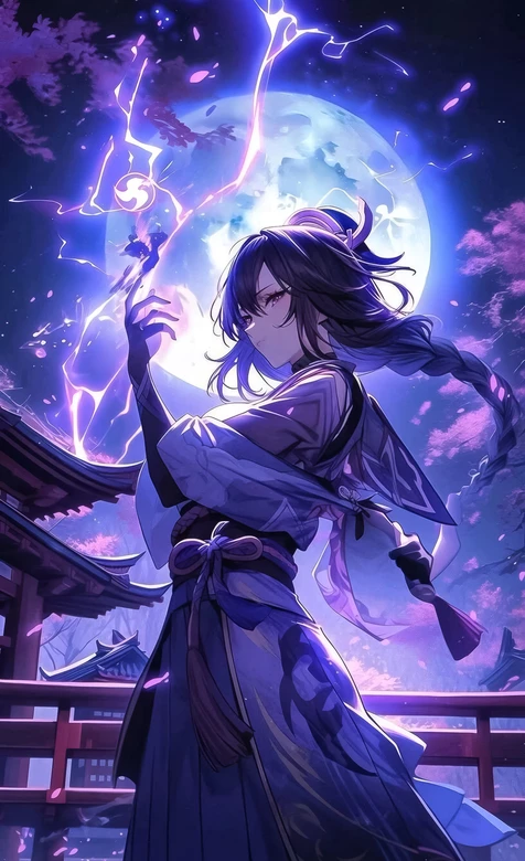 原神 雷电将军·紫电腾跃 日式古风 超燃壁纸