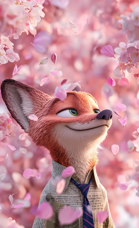 尼克·王尔德·唯美樱花场景·疯狂动物城治愈系手机壁纸