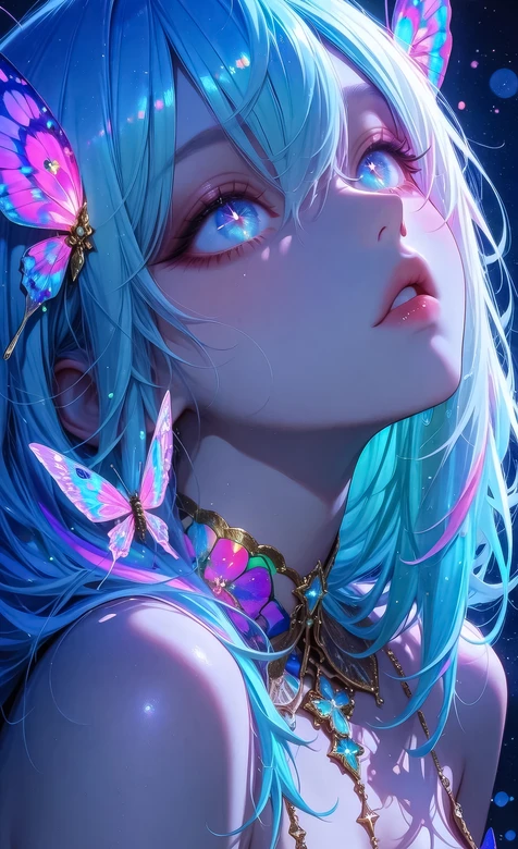 蓝发幻蝶少女·二次元唯美星空风 梦幻手机壁纸精选