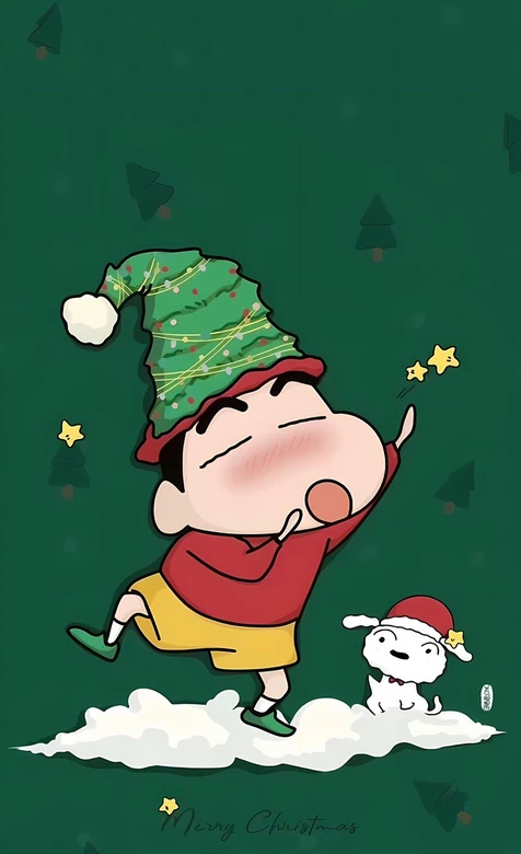 蜡笔小新·圣诞树帽 日漫卡通圣诞风手机壁纸