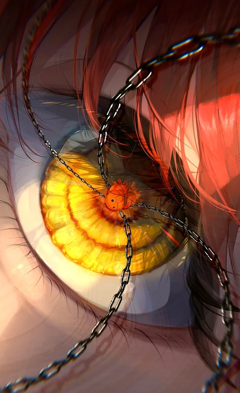 二次元暗黑系眼睛特写·锁链缚橙宠 动漫高热度壁纸