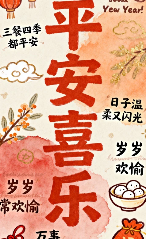 平安喜乐新年祝福·国风手绘·新春氛围感手机壁纸