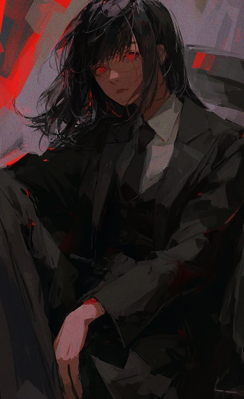 暗黑风长发红瞳西装帅哥·原创插画手机壁纸
