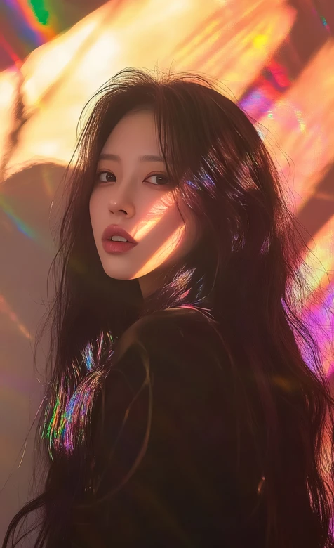 长发少女·炫光氛围·唯美写实原创手机壁纸（高热度：炫光少女壁纸）