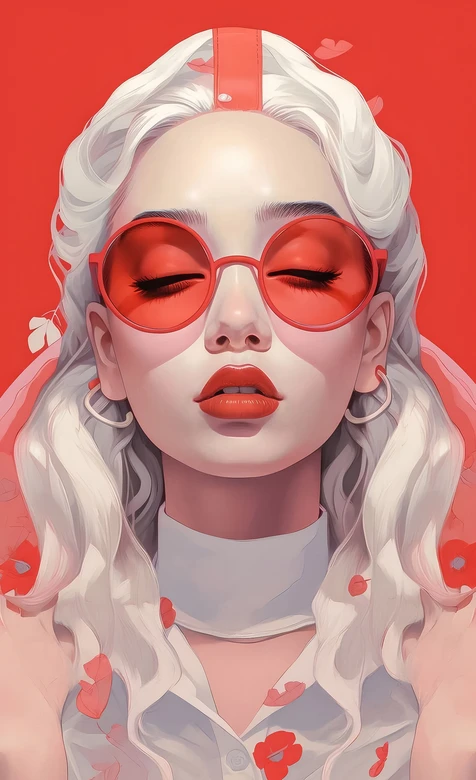白发红镜少女·唯美插画风 个性手机壁纸