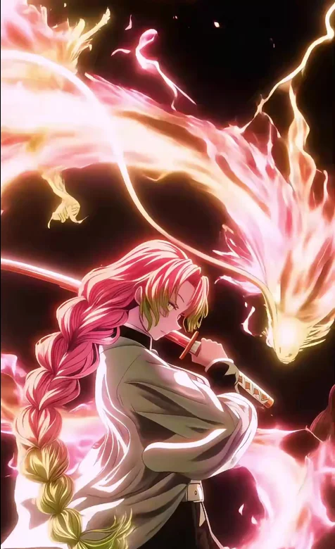 《鬼灭之刃》甘露寺蜜璃·龙形火焰 日系热血壁纸