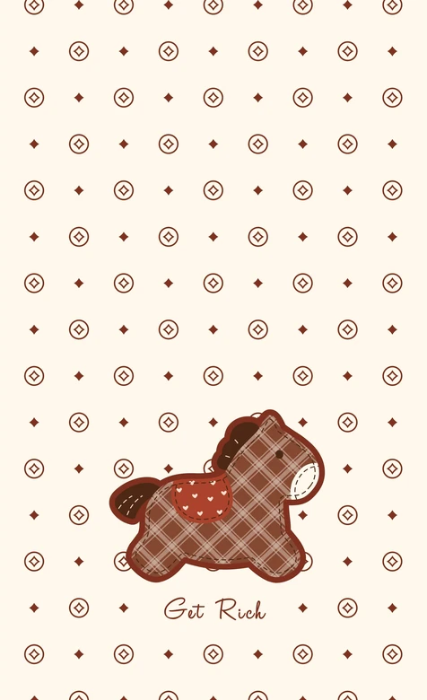 格纹布偶小马·铜钱底纹 国风财运手机壁纸