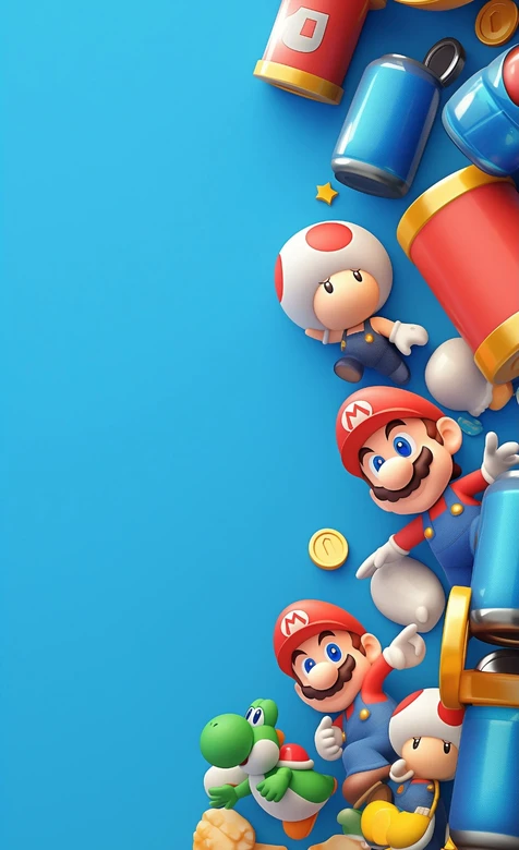 马里奥·耀西·蘑菇人 卡通3D风 超级马里奥游戏手机壁纸