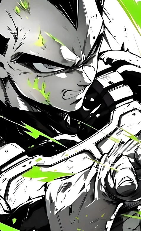 贝吉塔·能量迸发 黑白漫画风 龙珠动漫高燃手机壁纸