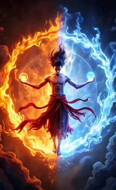 国漫风冰火尊者·红裙飘带火焰冰环动态壁纸