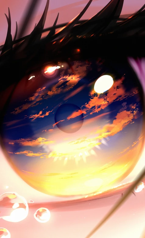 动漫眼眸倒映落日云海·唯美二次元梦幻手机壁纸
