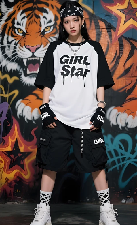 潮流女孩·街头潮酷（涂鸦老虎）GIRL Star穿搭壁纸