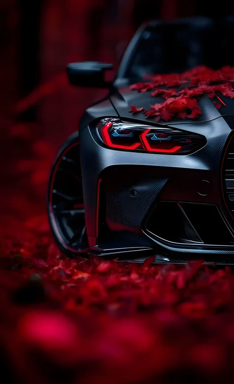 暗黑红调碳纤维宝马跑车·红枫 机械风手机壁纸