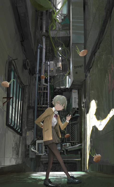 短发少女·都市巷弄奇遇 二次元写实风手机壁纸