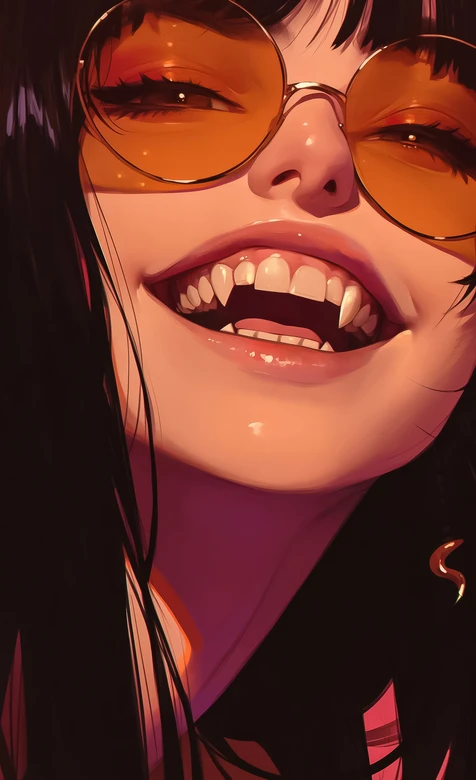 二次元暗黑风吸血鬼美少女（橙镜尖牙）原创插画手机壁纸