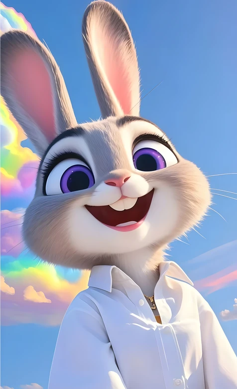 朱迪·霍普斯·萌笑 卡通《疯狂动物城》彩虹背景手机壁纸