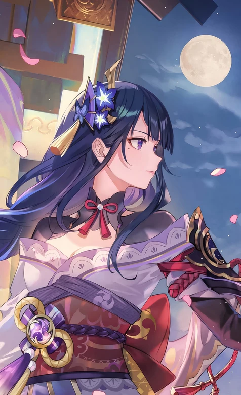 雷电将军·和风华服 原神唯美月夜花瓣壁纸