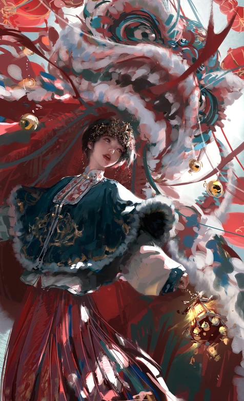 古风女子·醒狮相伴 国漫国风节日国潮手机壁纸