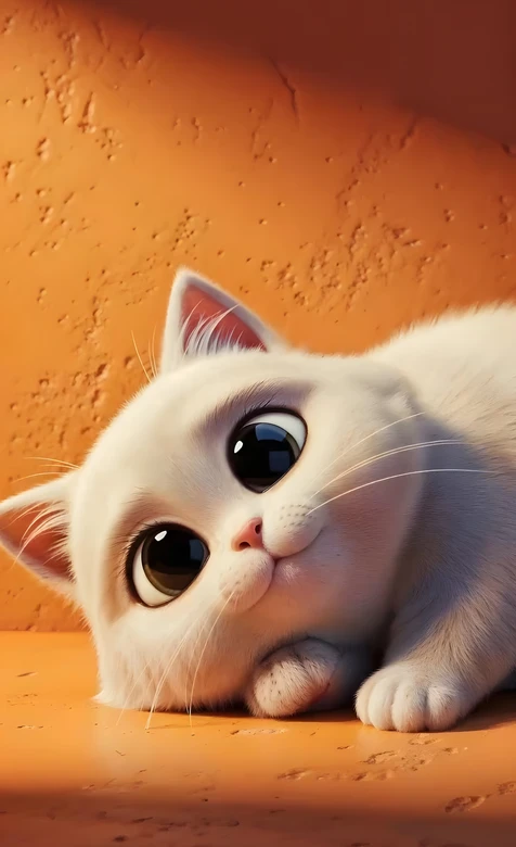 治愈系3D萌系小白猫·软萌大眼萌宠手机壁纸