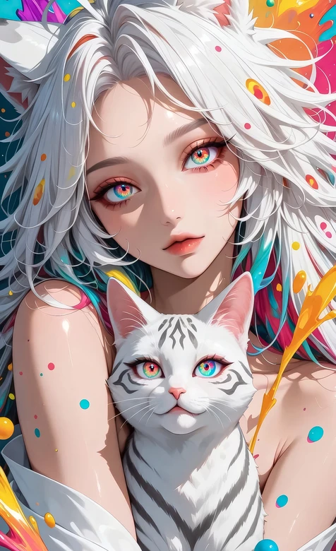 猫耳少女&彩瞳猫咪·二次元炫彩风 高人气手机壁纸