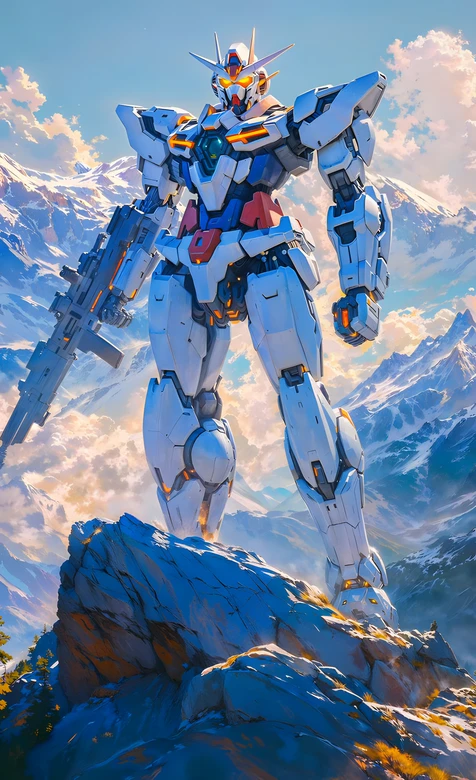高达机甲·科幻写实风 雪山之巅帅气立姿高热度壁纸
