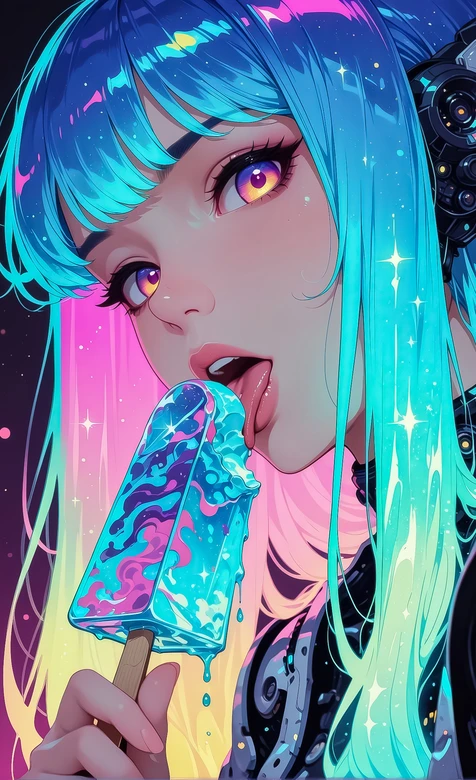 赛博朋克霓虹风动漫少女·星空冰棍（热门手机壁纸）