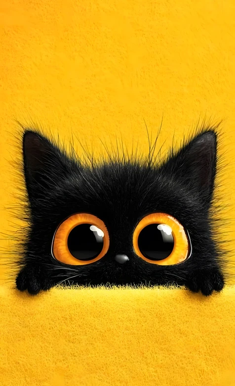 黑毛橙眼萌趣小猫·治愈风 超萌宠物手机壁纸