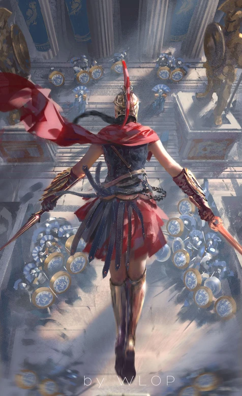 古希腊女战士·红袍战甲（WLOP史诗插画）超燃战斗风手机壁纸