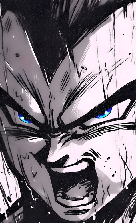 贝吉塔·蓝瞳怒吼 暗黑水墨风《龙珠》热血战斗手机壁纸