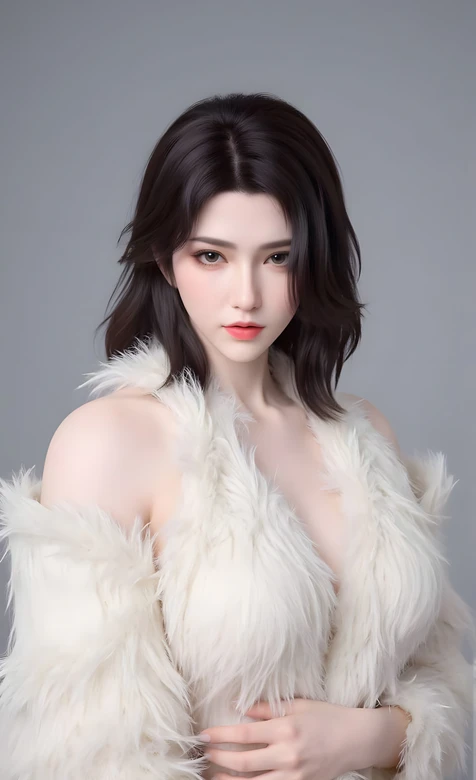 写实风气质女性·白色毛绒穿搭 高质感手机壁纸推荐