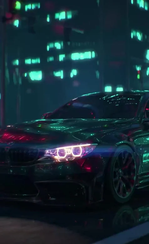 宝马跑车·赛博朋克霓虹夜景 高热度动态手机壁纸