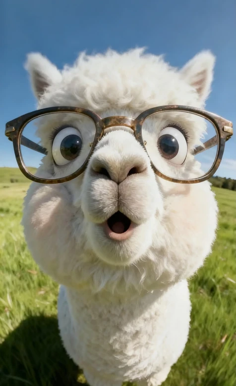 戴眼镜拟人羊驼·清新治愈风 草地萌趣宠物壁纸