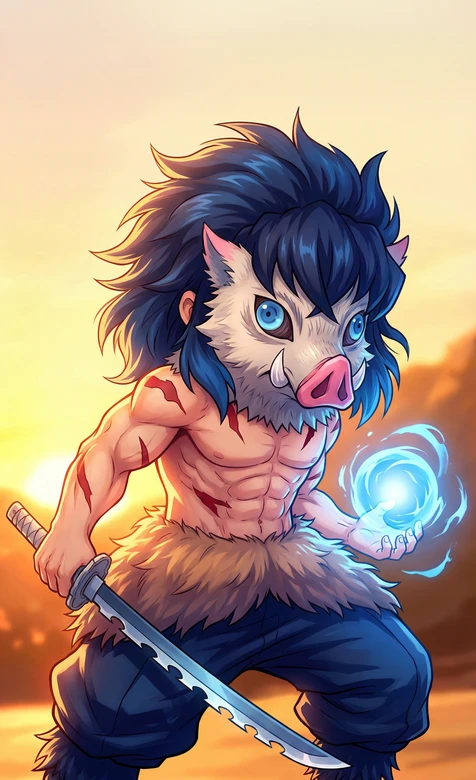 嘴平伊之助·兽头武士刀 日系动漫风鬼灭之刃热血壁纸