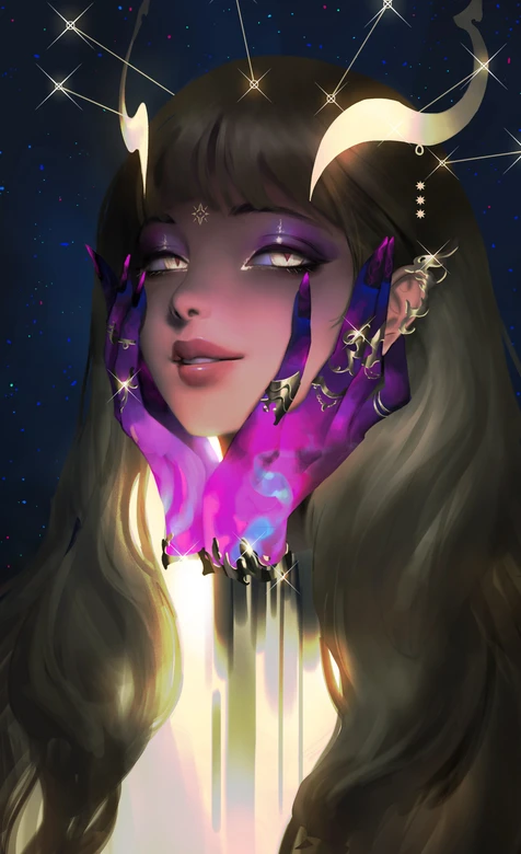 神秘少女·星空手套羊角星芒 唯美奇幻手机壁纸