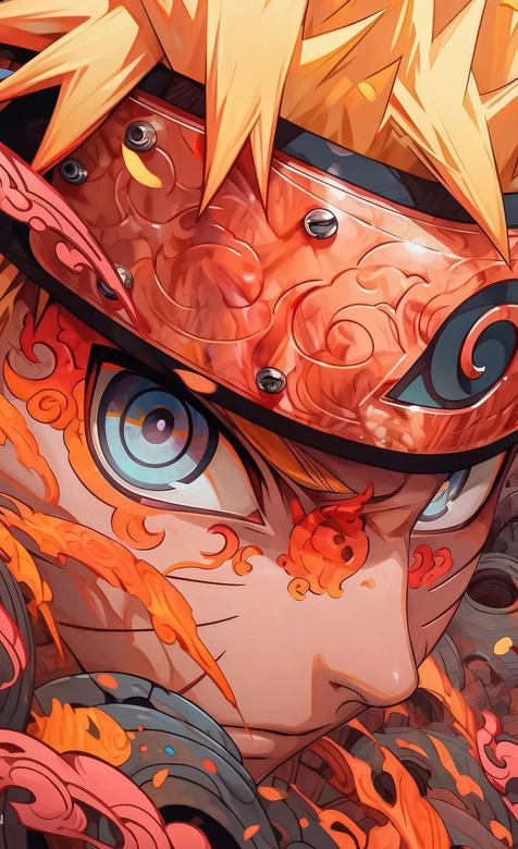 漩涡鸣人·火焰纹饰 日式炫彩插画风 火影忍者热血壁纸