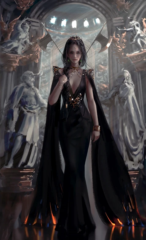 暗黑女王·华丽黑裙 暗黑写实风复古雕塑手机壁纸