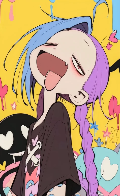 蓝紫发搞怪动漫女孩·二次元潮流风 个性潮流手机壁纸推荐