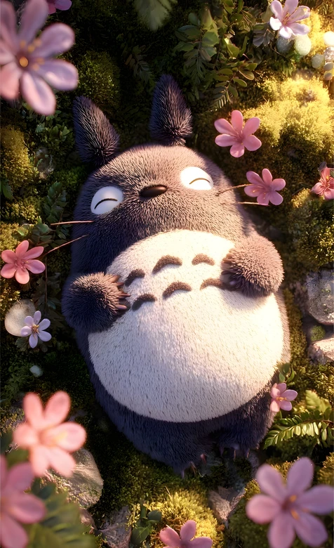 龙猫·治愈写实风·宫崎骏动漫 森系花丛萌宠壁纸