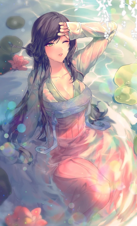 古风女子·莲池戏水wink 唯美国风二次元 古风高清