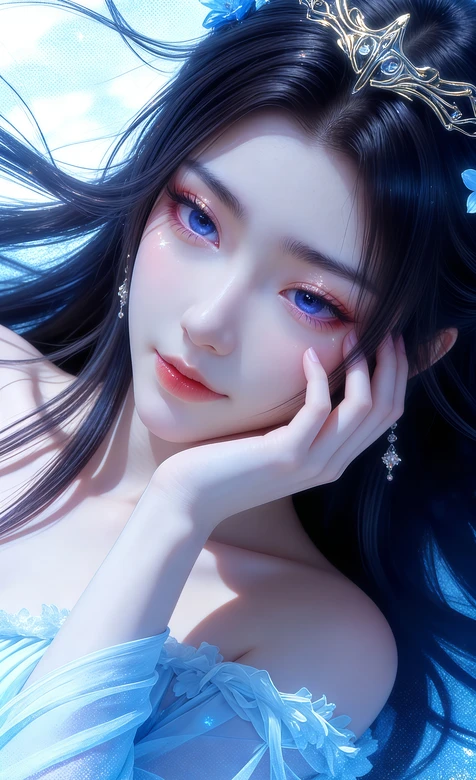 古风仙韵女子·凡人修仙传元瑶·蓝裙金饰 唯美梦幻手机壁纸