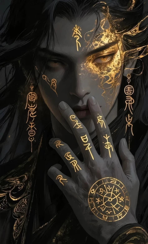 暗黑国风神秘帅哥·金色符文玄幻古风手机壁纸